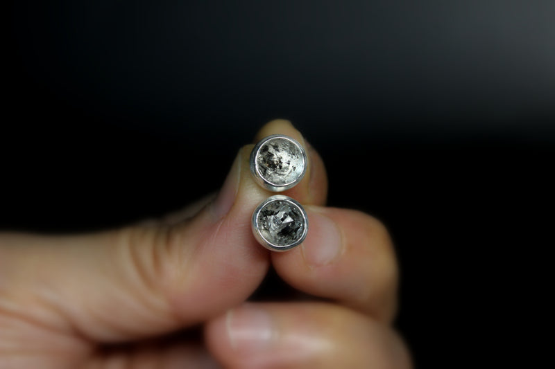 salt and pepper round herkimer diamonds sterling silver stud post earring #005