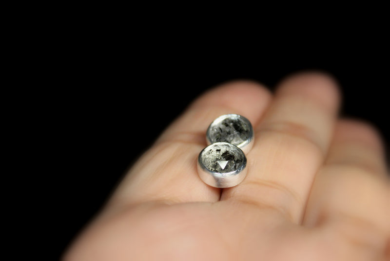 salt and pepper round herkimer diamonds sterling silver stud post earring #005