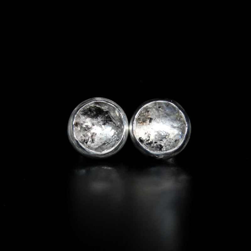 salt and pepper round herkimer diamonds sterling silver stud post earring #006