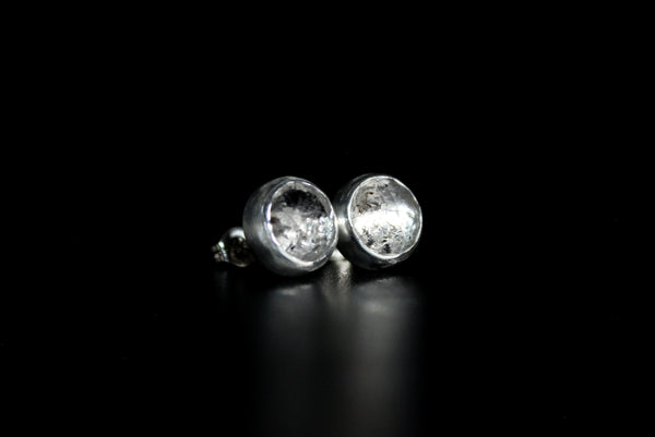 salt and pepper round herkimer diamonds sterling silver stud post earring #006