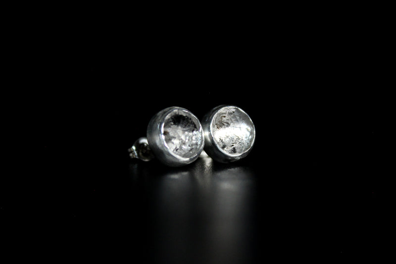 salt and pepper round herkimer diamonds sterling silver stud post earring #006