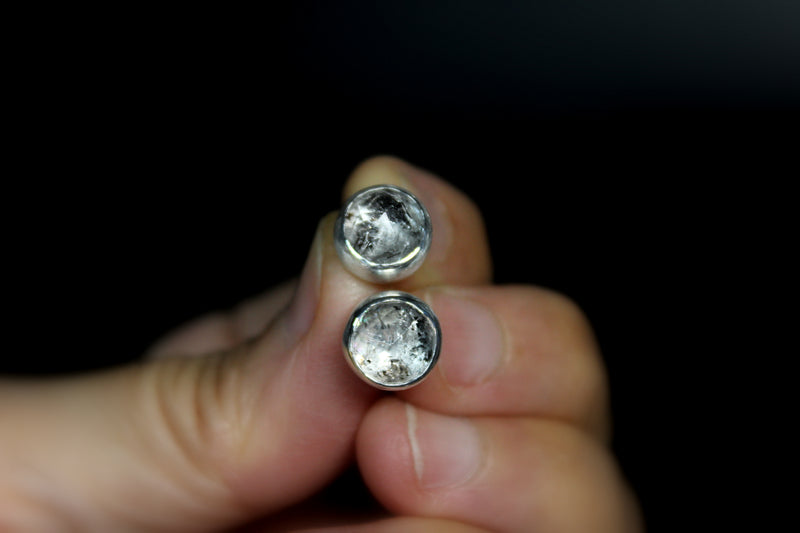 salt and pepper round herkimer diamonds sterling silver stud post earring #006