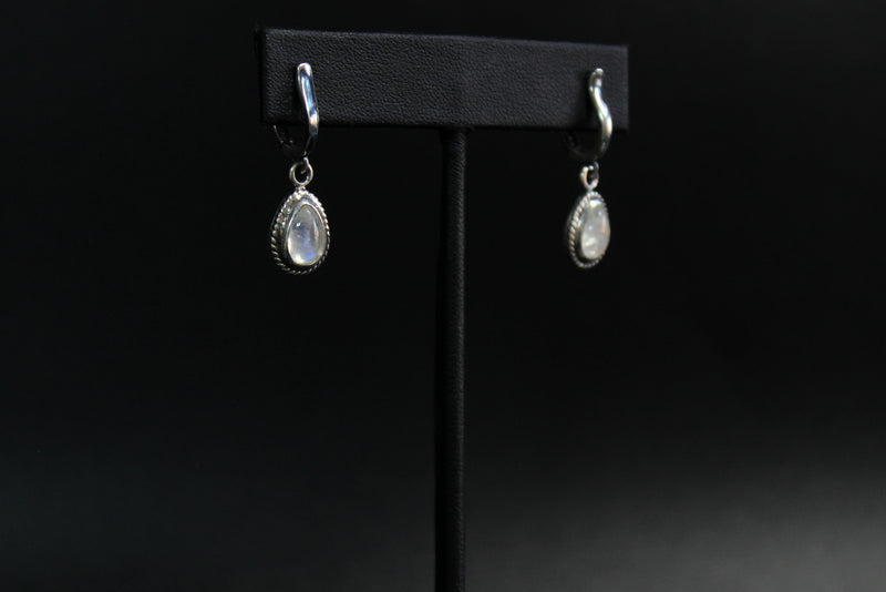 Teardrop Rainbow Moonstone Sterling Silver Dangle Earrings | Gugma Jewelry