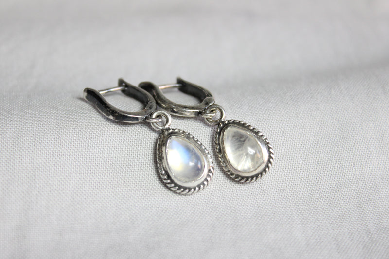 Teardrop Rainbow Moonstone Sterling Silver Dangle Earrings | Gugma Jewelry