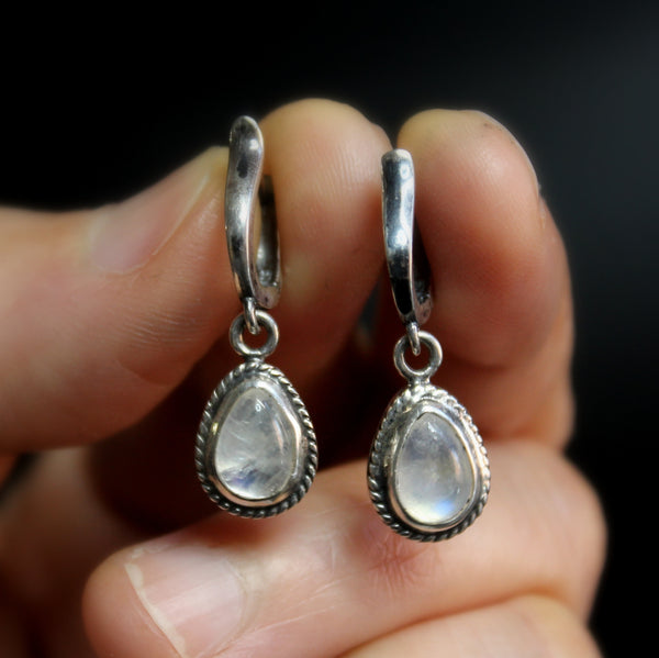 Teardrop Rainbow Moonstone Sterling Silver Dangle Earrings | Gugma Jewelry