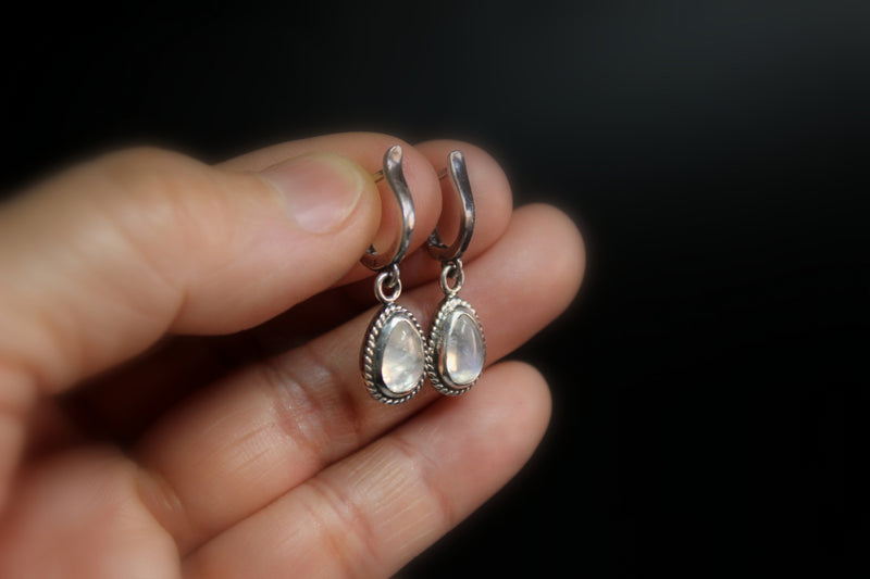 Teardrop Rainbow Moonstone Sterling Silver Dangle Earrings | Gugma Jewelry