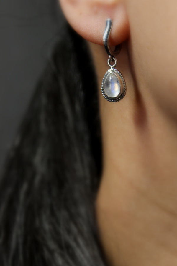 Teardrop Rainbow Moonstone Sterling Silver Dangle Earrings | Gugma Jewelry