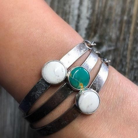 6.25" - 7.25" white buffalo turquoise half cuff bracelet