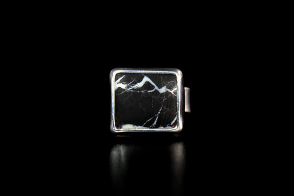 size 4.75 - 5 square rectangular white buffalo  ring - gugma jewelry