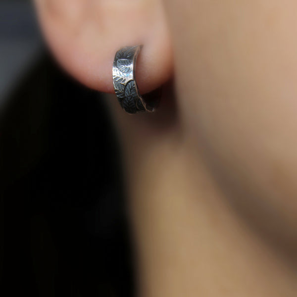 small leaf huggie hoop stud earrings