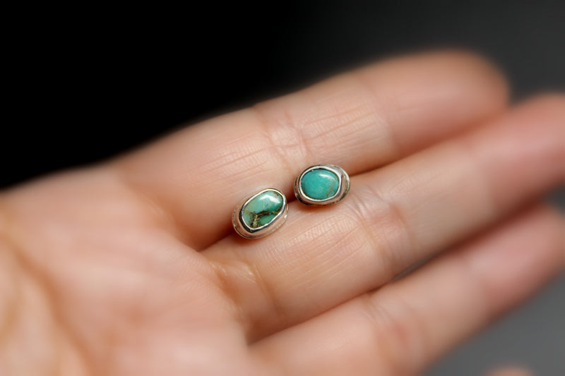 tiny green royston turquoise stud post earrings