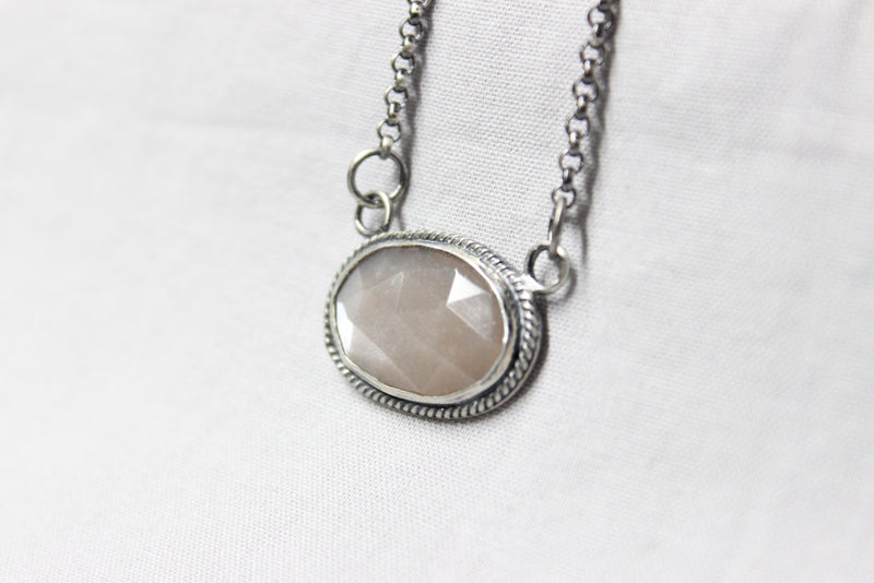 oval peach grey rose cut moonstone necklace