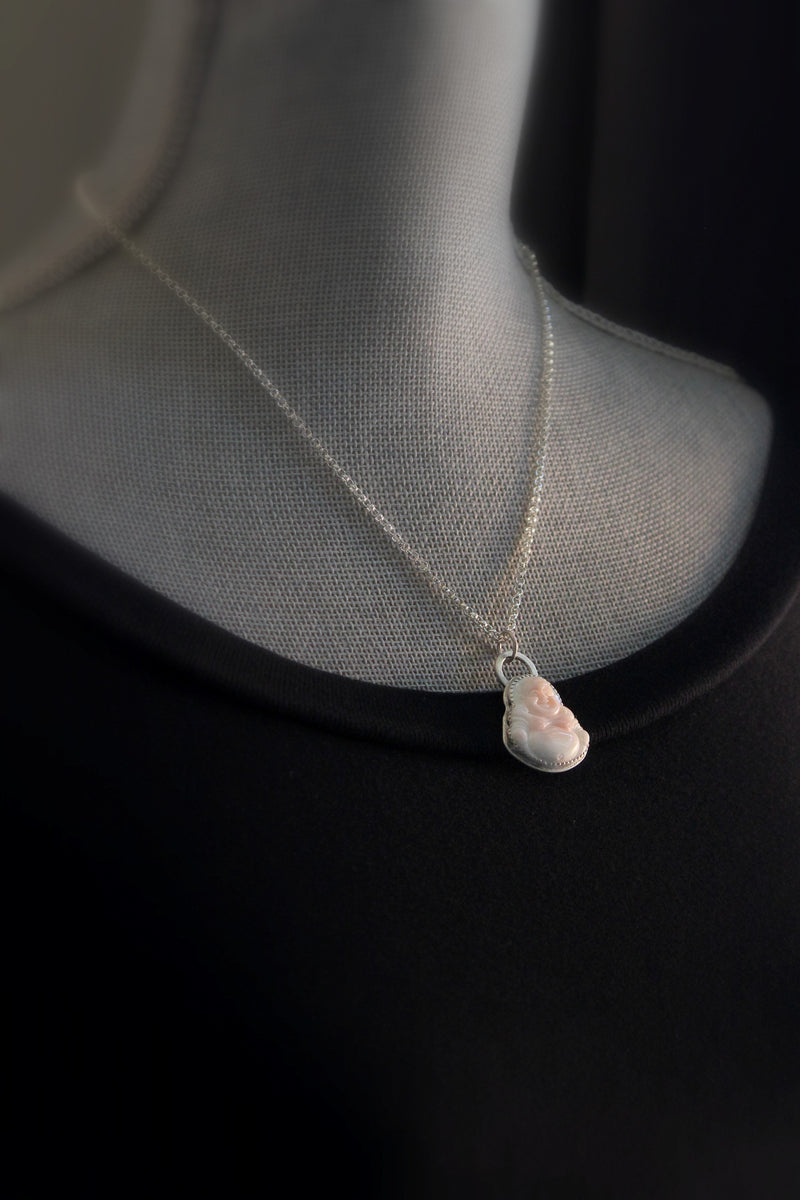 blush pink conch shell buddha necklace