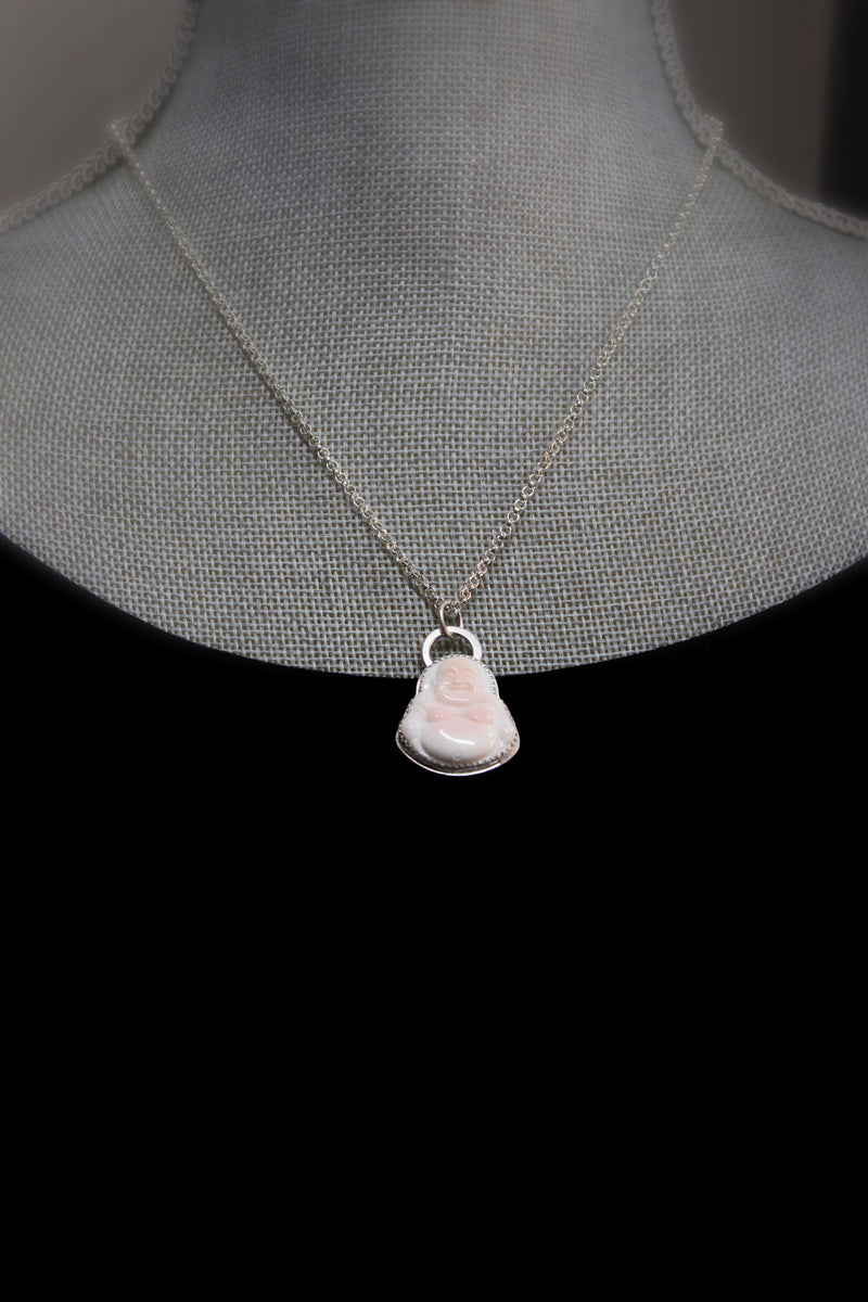 blush pink conch shell buddha necklace