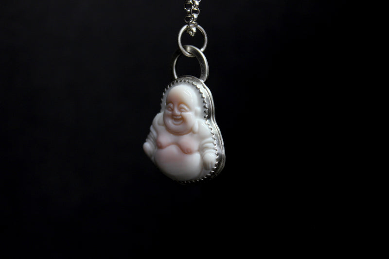 blush pink conch shell buddha necklace