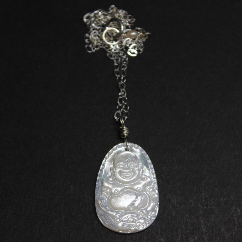 carved mop mother of pearl buddha necklace